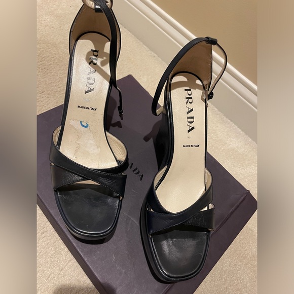 Prada navy blue open toe wedge platform - Picture 2 of 3
